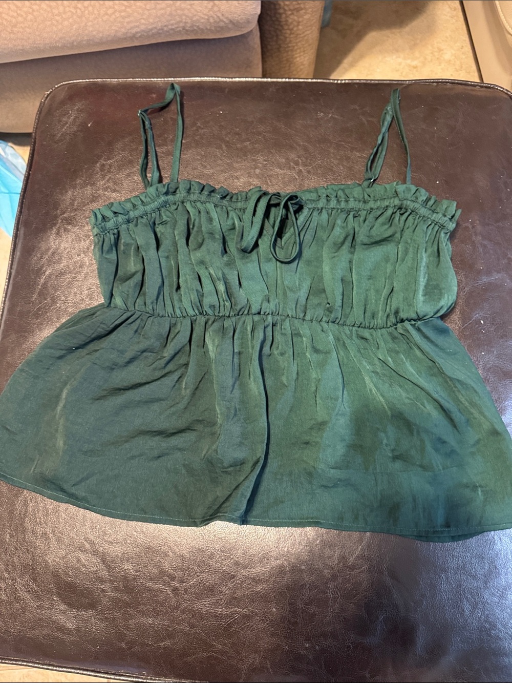 American Eagle Outfitters Dark Green Ruched Spaghetti Strap Camisole
